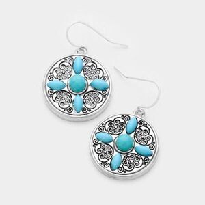 5/$25 Round Turquoise (Faux) Antique Silver Earrings